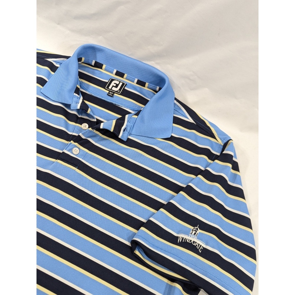 Footjoy Mens Navy Blue Striped Pique Polo‎ Size Large Wyndgate Golf Club